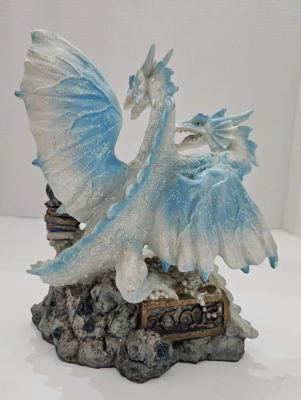 Vintage Two Headed Ice Dragon Statue with Gargoyle & Spell Books